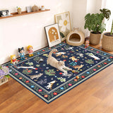 Garvee 4' x 6' Modern Washable Area Rug 4x6ft – Non-Slip Floral Cat Carpet – Mark Resistant Soft Mat for Living Room, Bedroom, Nursery, Playroom, Dining Room, Blue