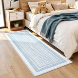 Garvee Washable 2x6 Runner Rug, Vintage Soft Non Slip Kitchen Laundry Runner, Farmhouse Entryway Living Room Floor Mat Stain Resistant Carpet for Hallway Bedroom Geometric Beside Rug, Blue - Blue