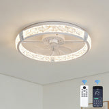 Garvee 20" Modern Caged Flush Mount Ceiling Fan with Light, Dimmable & Brightness Adjustable, Remote & APP Control for Bedroom Living Room Kitchen Dining Room, White - White