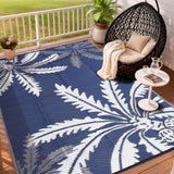 Garvee Waterproof Outdoor Rug 8x10 for Patio, Reversible Modern Area Rug, Large Plastic Straw Mat for Camping, RV, Porch, Backyard, Deck, Picnic, Beach, Blue & White - Navy Blue & White
