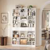 Garvee 75" Tall Bookcase with Drawers, 47" Wide Large 9-Tier Farmhouse Wooden Bookshelf Storage Cabinet with Adjustable Shelves for Living Room Office, White - White