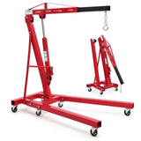 Garvee 2 Ton Hydraulic Engine Hoist - Folding Cherry Picker Crane with Adjustable Telescoping Boom - 4400 LBS Capacity, 6 Swivel Caster Wheels - Heavy Duty for Garage, Workshop, Warehouse – Red without Load Distributor, 2T