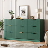 Garvee 9 Drawers Dresser for Bedroom - 59" Wide Modern Fluted Chest of Drawers with Golden Metal Handles, Large TV Stand Multi-Function Home Organizer for Living Room, Entryway, Hallway, Green - Green