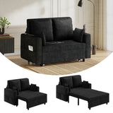 Garvee 3-in-1 Pull-Out Couch, 56" Loveseat Sleeper Sofa Bed, Loveseat Sofa Couch with Cup Holders & USB Charging for Living Room, Bedroom, Apartment, Grey Capacity Up to 1000Lb，Black - Black