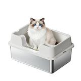 Garvee High Sided Stainless Steel Cat Litter Box - Extra Large, Leak-Proof, Odor Resistant, Non-Stick, Easy Clean, Semi-Enclosed, Durable Metal Litter Pan - 60x40x27cm, White - White