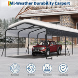 Garvee Heavy Duty 13x26 ft Metal Carport – Reinforced Base, Galvanized Steel Roof – Outdoor Car Shelter Canopy for SUV, Truck, Boats – Sturdy Garage Storage Solution, Gray