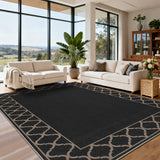 Garvee Black Coffee Washable Linen-Like Area Rug 8' × 10', Non Slip Low Pile Boho Geometric Indoor Outdoor Rug for Living Room Bedroom Patio - Black Coffee