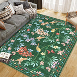 Garvee 8' x 10' Green Watercolor Bird Floral Area Rug, Washable Non-Slip Low-Pile Rug for Living Room, Bedroom & Playroom - Green