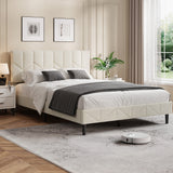 Garvee Soft Headboard Upholstered Platform Bed Frame Queen – Modern Bedroom Furniture – Sturdy Wooden Slats – No Box Spring Needed – Easy Assembly – Color: White, Size: Q - V-White
