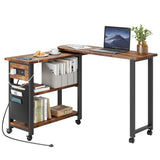 Garvee Rotating Side Table Swivel End Table with Charging Station and Extra Storage Bag, Movable End Table with 6 Brake Wheels for Bedroom Living Room - Brown