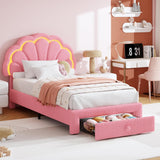 Garvee Twin LED Platform Bed with Storage Drawer, Adjustable Headboard, Berber Fleece Upholstery, No Box Spring Needed, Easy Assembly, for Kids,Pink - Twin-Xl Pink