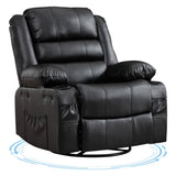 Garvee Rocking Recliner Chair for Adults, Wide 360° Swivel Rocker Recliner with Cup Holder, Nursery Glider with Upholstered Deep Seat PU Leather Comfy Single Sofa for Living Room, Black - Black|PU