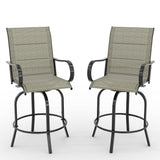 Garvee Set of 2 All-Weather 360° Swivel Patio Bar Stools, Breathable Textilene Outdoor High Chairs for Garden and Deck, Brown Padded - Brown Padded