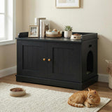 Garvee 31.5" Cat Litter Box Furniture, 2 Doors Cat Litter Box Enclosure for Most Cats, Hidden Cat Cabinet for Living Room Hallway, Smooth Surface & Quick Clean-Up, Black - Black