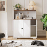 Garvee Dog-Proof Large Cat Litter Box Enclosure with Scratch Pad, Large Automatic Litter Box Furniture for Placing Self-Cleaning Litter Box,Litter Cabinet with Outlet ,Space for Cat Stuffs - White With Top Storage