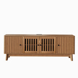 Garvee Mid Century Modern TV Stand - 63'' Wooden Media Console Table with 4 Grille Doors, Adjustable Storage Shelves, Built-in Power Outlet - Walnut - USA - Walnut