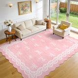 Garvee 5x7 Scalloped Bow Rug for Living Room, Washable Pink Rugs Modern Farmhouse Lace Rug Non Slip Soft Indoor Carpet for Bedroom Nursery Nursery College, Stain Resistant Low Pile Floor Cover, Pink - Pink