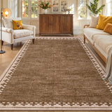 Garvee Washable Brown Area Rug for Living Room, Bedroom, Dining Room, Office – Non-Slip, Low Pile, Spot Resistant, Geometric Minimalist Modern Carpet – Soft Throw – 5x7ft - Brown