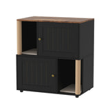 Garvee Double Cat Litter Box Enclosure Furniture for 2 Cats – 2-Tier Modern Wooden Cabinet with Hidden Litter, Sisal Marking Posts, Dual Mats, Odor Control, End Table Storage – Grooved Black Door - Black Slotted Door
