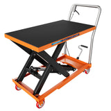 Garvee Heavy Duty 1100 LBS Hydraulic Lift Table Cart - Manual Single Scissor Lift Jack Platform Trolley with 35" Max Height, Locking Swivel Wheels, and Non-Slip Rubber Pad, Orange and Black - 