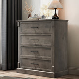 Garvee Farmhouse 4 Drawer Dresser for Bedroom, Tall Modern Dresser with Large Drawers & Bar Handles, Rustic Wood Chest of Drawers for Bedroom, Living Room, Hallway, Grey - Gray