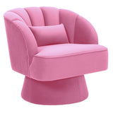 Garvee Velvet Swivel Barrel Accent Chair – Modern Round Armchair with Striped Backrest, Soft Padding – Comfortable Lounge Chair for Living Room, Bedroom, Vanity, Small Spaces – Velvet | Pink - Pink