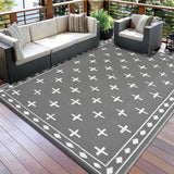 Garvee Reversible Geometric Outdoor Rug – Waterproof, UV Resistant Low-Pile Plastic Mat for Patio, Garden, Camping, Easy to Clean, Large 10x14ft, Grayish White - Gray