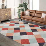 Garvee Non-Slip Washable Checkered Runner Rug - Red and Black Plaid Carpet - Modern Geometric Area Rug for Hallway, Entryway, Kitchen, Bedroom, Laundry, 10x13ft, Red and Black - Multicolor