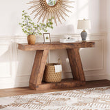 Garvee Farmhouse Console Table 2-Tier Rustic Industrial Wooden Trapezium Entryway Sofa Table with Open Storage Shelves Natural Brown Gray for Living Room Hallway - Brown