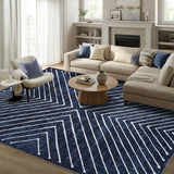 Garvee Modern Geometric Area Rug 9x12 - Low Pile, Non-Slip Backing - Polyester, Machine Washable, Soft & Cozy - Living Room, Bedroom, Office - Navy Blue