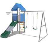 Garvee Kids Outdoor Playset with Dual Swings, Slide & Basketball Hoop, Galvanized Steel Frame Playground Equipment for Backyard, Garden & Outdoor Play Swing Playset Accessories - Blue