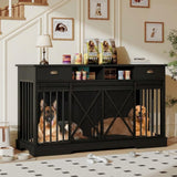 Garvee Heavy Duty Double Dog Crate Furniture for 2 Dogs – Extra Large Wooden Kennel, Removable Divider, Lockable Sliding Doors, Drawers & Shelves, Indoor Pet Cage TV Stand – Black, 63 Inch - Black