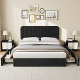 Garvee Full Size Bed Frame with 4 Drawers, Upholstered Velvet Platform Bed with Height Adjustable Headboard, Wooden Slats Support, No Box Spring Needed, Easy Assembly, Black - Black