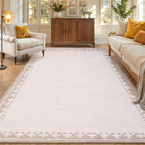 Garvee Washable Rug Modern Border Area Rugs 4x6 Low Pile Stain Resistant Polyester Non-Slip Backing Living Room Bedroom Dining Room - Beige