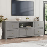 Garvee Farmhouse TV Stand for 75/80 Inch TVs, Long Entertainment Center with 6 Storage Drawers & Soundbar Shelf, White Television Consoles Stands for Living Room, Bedroom, Gray - Gray