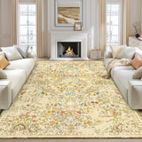 Garvee Beige Camel Washable Floral Area Rug 6' × 9', Non Slip Low Pile Stain Resistant Botanical Rug for Living Room Bedroom Dining Room - Beige Camel