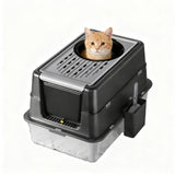 Garvee Extra Large Stainless Steel Cat Litter Box – Dual Front & Top Entry, 180° Turn Over-Top Enclosed Design, Leak-Proof, Odor Control, Easy Clean, Anti-Slip Base – For Large or Multi-Cat Households – Deep Black – Size: 60x40x38.5cm - Black