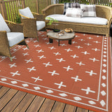 Garvee Reversible Outdoor Geometric Plastic Straw Rug – Waterproof Low Pile Area Mat – UV Resistant, Easy to Clean & Portable for Patio, Garden, Camping, Backyard – Red Peach Orange/White, 8x10ft - Orange