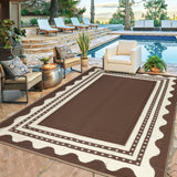 Garvee 8x10 Reversible Outdoor Rug, Waterproof Plastic Straw Patio Rug, UV-Resistant Non-Slip Foldable Camping Mat for Patio, Deck, RV, Beach & Backyard, Brown & Beige - Brown & Beige