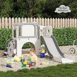 Garvee 8-in-1 Multi-Functional Toddler Play Tunnel Set – Slide, Climber, Basketball Hoop, Crawl Tunnel, Telescope, Drawing Board & Storage – Indoor Outdoor Activity Center for Kids Ages 1-5 – Grey - Grey