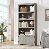 Garvee 5 Tier Bookshelf, 69'' Tall Farmhouse Bookcase with 2 Doors & Adjustable Shelves - Open Display Storage Rack with Anti-Slip Design for Home Office, Balcony, Library, Study, Living Room, Brown - Brown