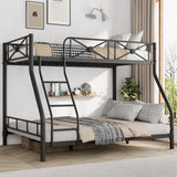 Garvee Twin Over Full Metal Bunk Bed, Heavy Duty Steel Bed Frame with Safety Guard Rails, Ladder & Slats, Space-Saving Bunk Bed for Bedroom, Dorm Room, Black - Black