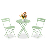Garvee Green Space-Saving Collapsible Patio Bistro Set – 3-Piece Steel Table and 2 Chairs, No Assembly, Outdoor & Indoor Furniture for Balcony, Garden, Porch, or Yard - Green
