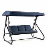 Garvee 3-Seat Outdoor Convertible Swing Glider with Adjustable Canopy, 2-in-1 Bench to Flat Bed, Removable Cushions, Heavy-Duty Metal Frame, 750 LBS Weight Capacity for Patio, Backyard, Porch, Garden, Blue - Blue