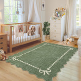 Garvee Washable Scalloped Area Rug 5'x7'- Non-Slip TPR Backing Soft Low Pile Stain Resistant Rug for Living Room, Nursery, Bedroom & Playroom - Green