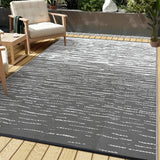 Garvee Waterproof Reversible Outdoor Patio Rug – 8x10ft, Plastic Straw Mat, Modern Striped Design, UV Resistant, Collapsible for Backyard, Deck, RV, Camping, Porch, Beach, Picnic – Grey White - Gray