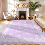 Garvee Washable Rug 8x10 Scalloped Bow Rug for Living Room, Non-Slip Soft Rugs Modern Farmhouse Lace Carpet, Stain Resistant Non-Shedding Low Pile Floor Cover for Bedroom College Kids Room, Purple - Purple