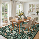 Garvee Modern Floral Leaf Washable Area Rug – Soft Pearl Velvet Carpet – Non-Slip Low Pile, Collapsible Design – Living Room, Bedroom, Dining Room – 5x7ft, Dark Green, - Green