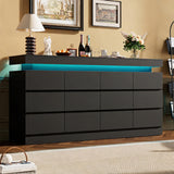 Garvee 12-Drawer Dresser 63" Wide, Chest with LED Lights & Charging Station, Modern Handle-Free Design, for Bedroom Living Room Entryway,Black - Black