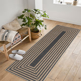 Garvee 2' × 6' Washable Foldable Non-Slip Geometric Border Runner Rug, Ultra-Soft Low-Pile Charcoal/Natural Rug for Hallway Kitchen - Black/Natural